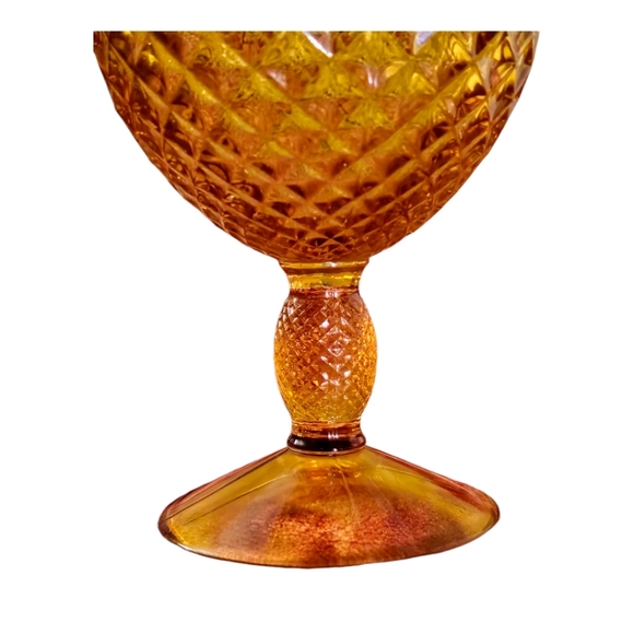 Viking Yesteryear Diamond Quilt Amber & Yellow Pedestal Candy Compote - Picture 3 of 5